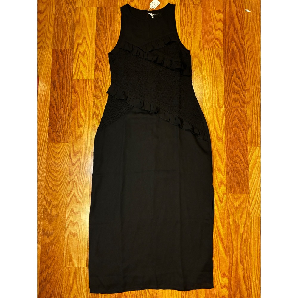 ASOS DESIGN Sleeveless Ruffle Sheer Maxi Dress Goth Core Smock Size 8 Black